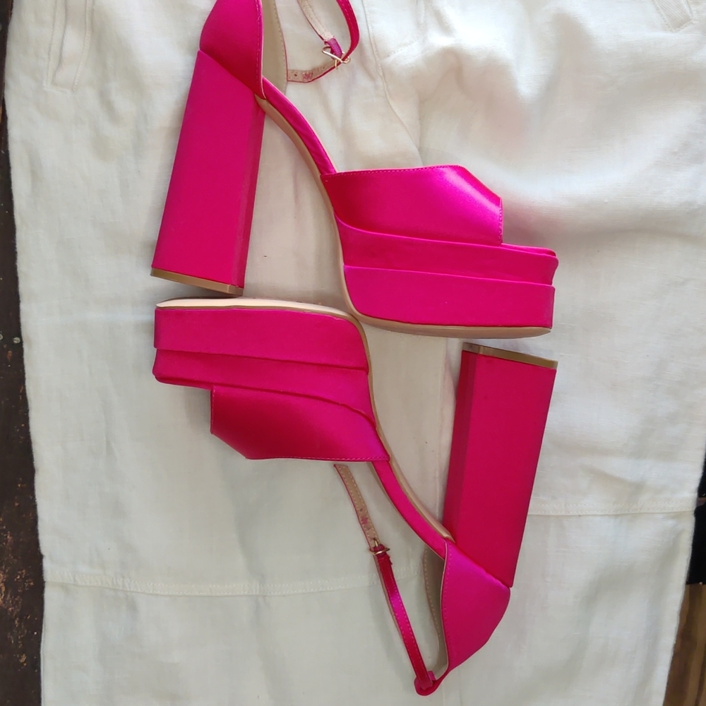 Pink Platform Open Toe Heels - image 7